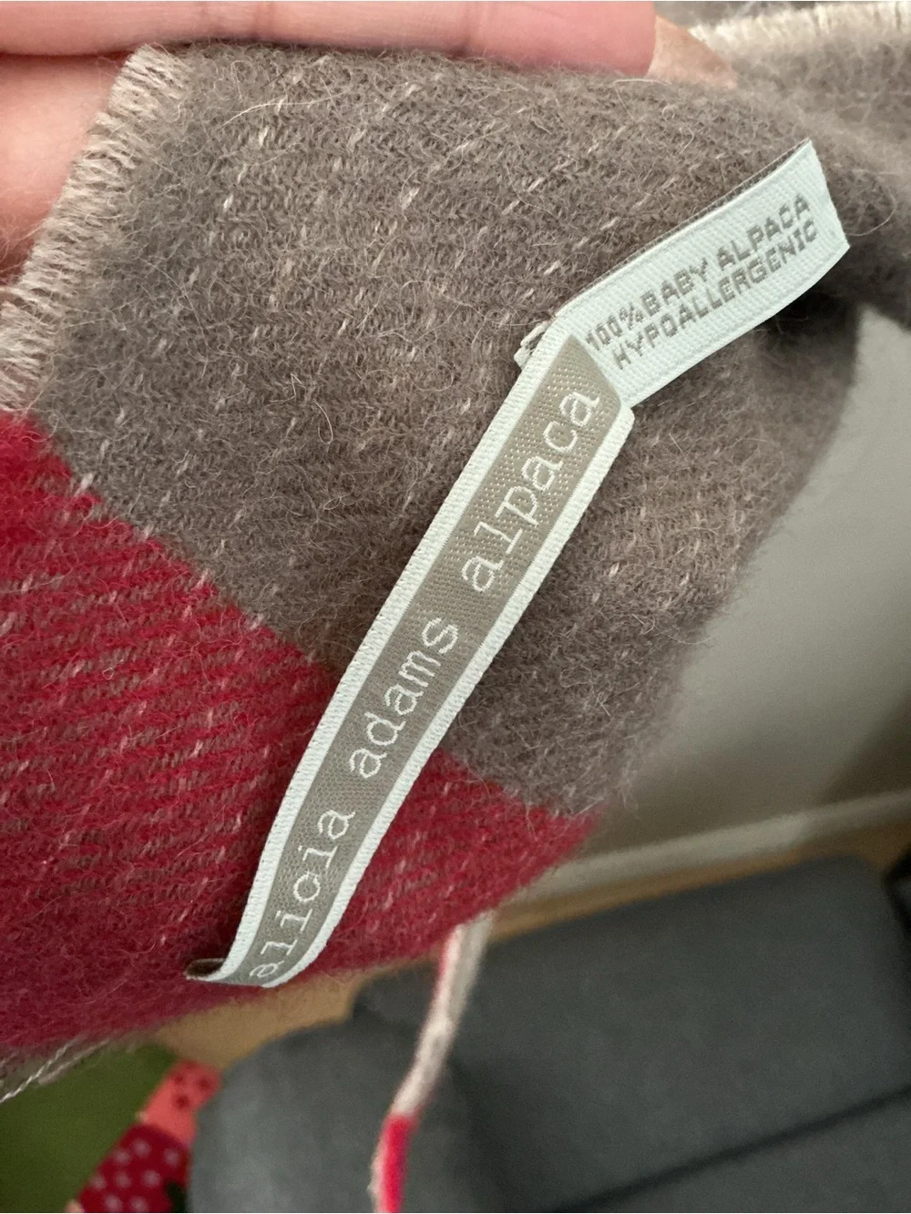Alicia Adams Alpaca Taupe Wrap with Red Trim